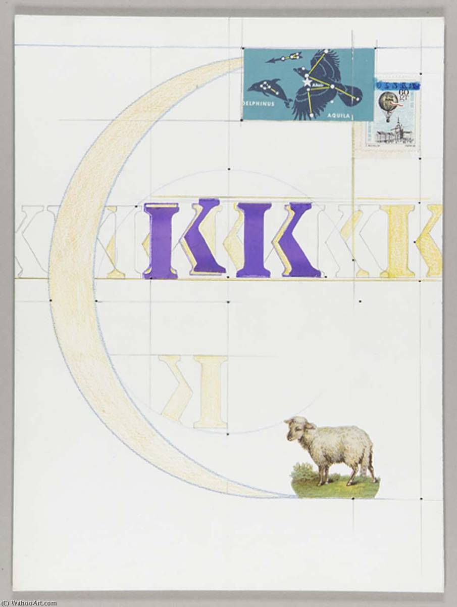 Wikioo.org - The Encyclopedia of Fine Arts - Painting, Artwork by Joseph Cornell - Untitled (stencil letters K in yellow)