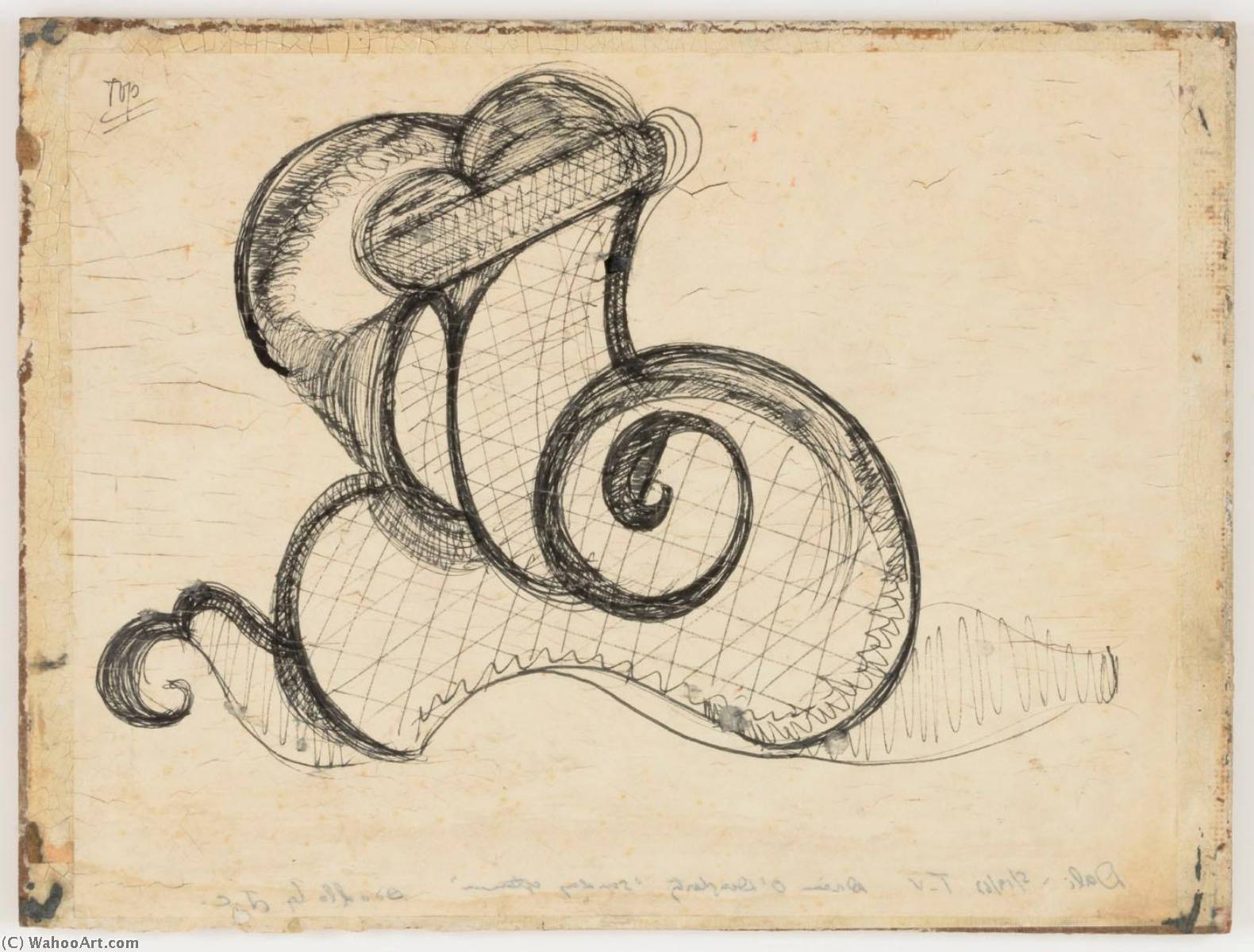 WikiOO.org - Encyclopedia of Fine Arts - Schilderen, Artwork Joseph Cornell - Untitled (black ink, snail shaped doodle on typing paper)