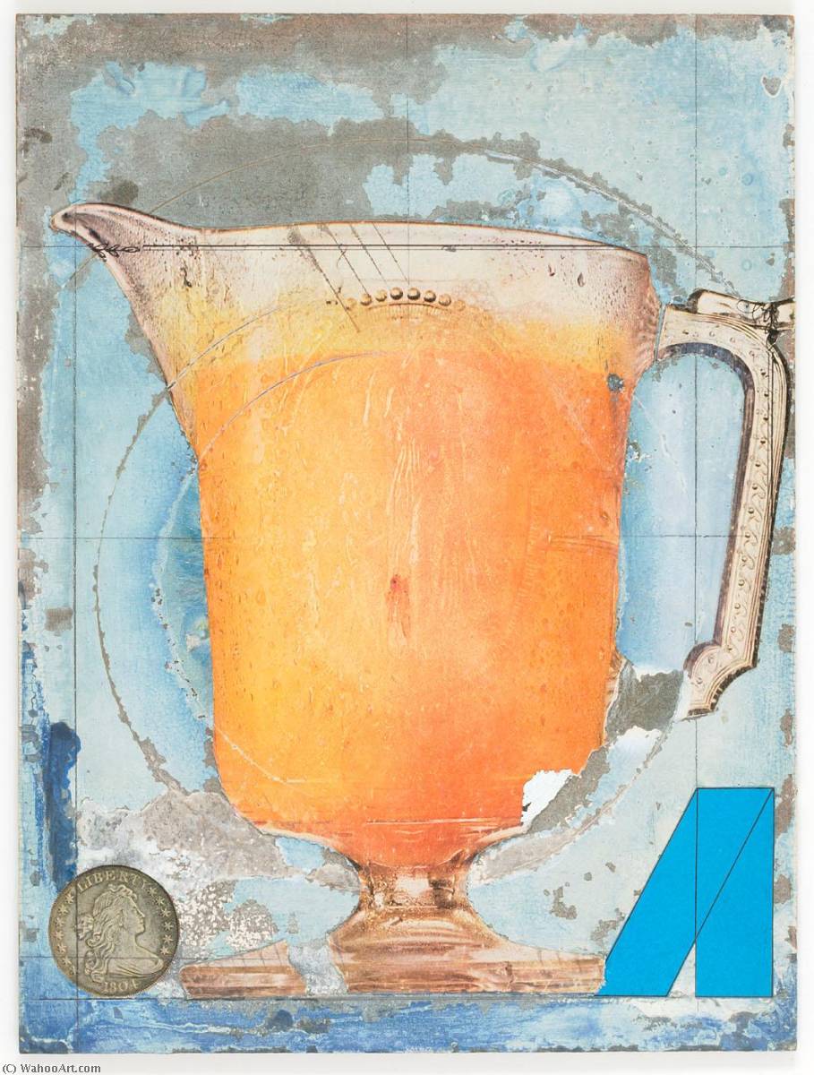 Wikioo.org - The Encyclopedia of Fine Arts - Painting, Artwork by Joseph Cornell - Untitled (glass pitcher, embossed with female figure, filled with orange liquid)