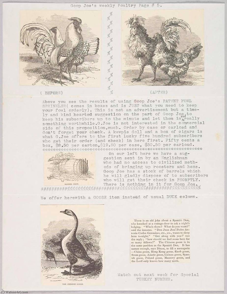 Wikioo.org - The Encyclopedia of Fine Arts - Painting, Artwork by Joseph Cornell - Goop Joe's Weekly Poultry Page 5