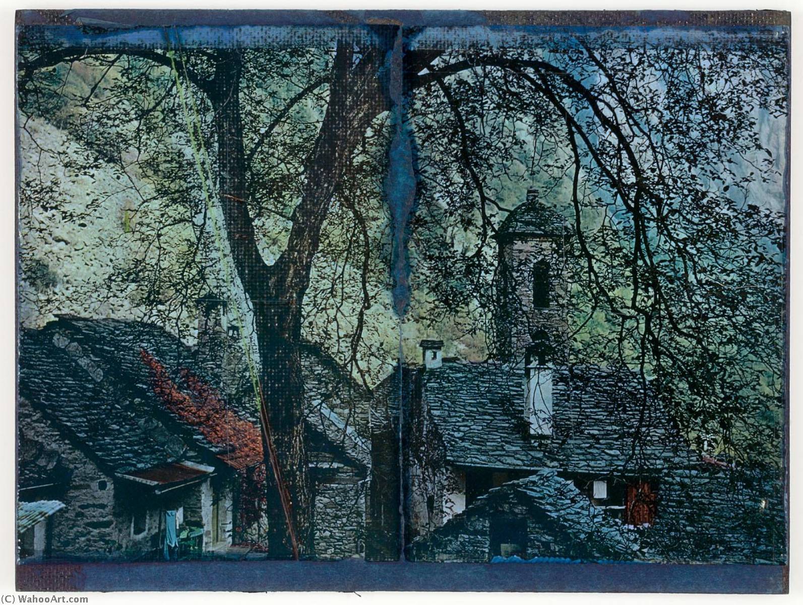 Wikioo.org - The Encyclopedia of Fine Arts - Painting, Artwork by Joseph Cornell - Untitled (Slate roofed Stone Cottages and Church Tower)