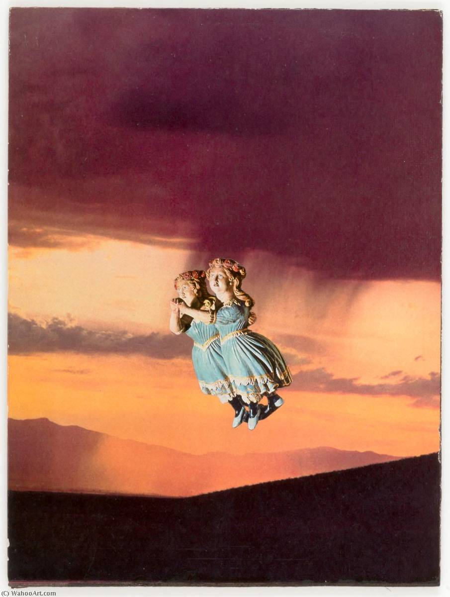 WikiOO.org - Enciklopedija likovnih umjetnosti - Slikarstvo, umjetnička djela Joseph Cornell - Untitled (mountainous landscape at sunset with pair of female figureheads)