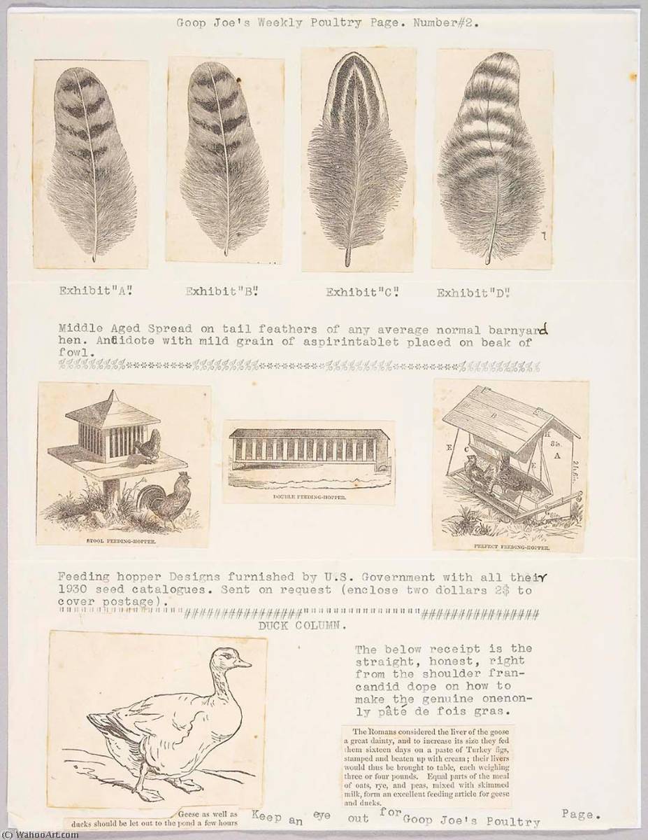 WikiOO.org - Encyclopedia of Fine Arts - Målning, konstverk Joseph Cornell - Goop Joe's Weekly Poultry Page. Number 2