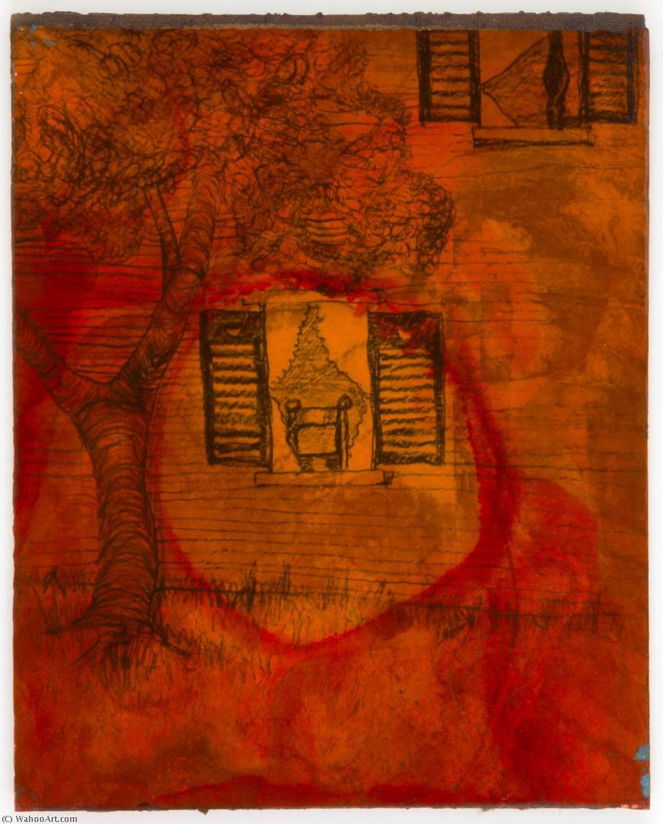 Wikioo.org - The Encyclopedia of Fine Arts - Painting, Artwork by Joseph Cornell - Untitled (house and tree, mounted on masonite)