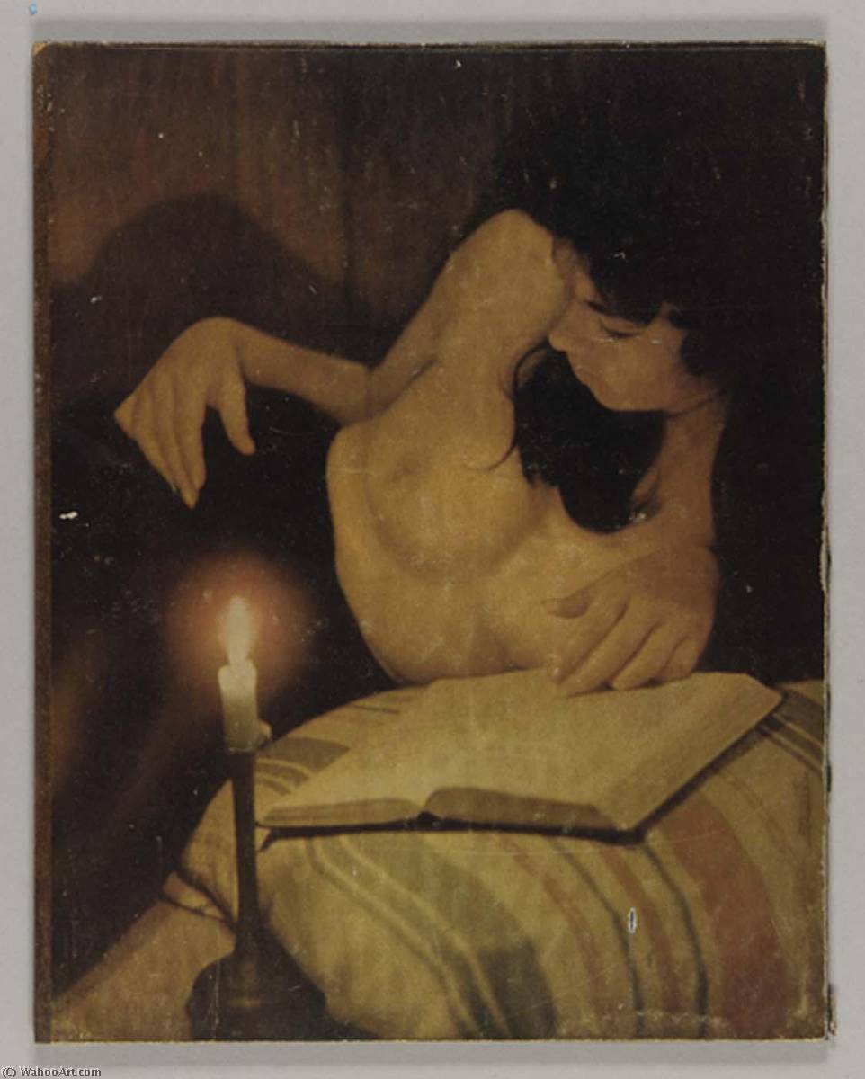 Wikioo.org - The Encyclopedia of Fine Arts - Painting, Artwork by Joseph Cornell - Untitled (reclining nude reading by candlelight)