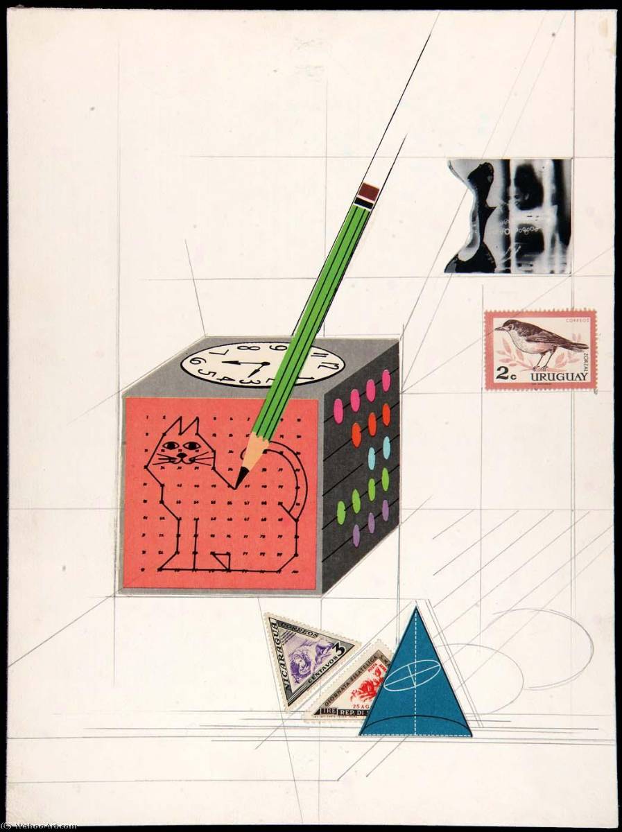WikiOO.org - Güzel Sanatlar Ansiklopedisi - Resim, Resimler Joseph Cornell - Metaphysics of Erotica (cube with connect the dot cat)