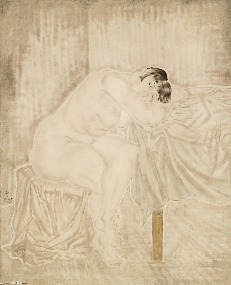 Wikioo.org – L'Encyclopédie des Beaux Arts - Peinture, Oeuvre de Léonard Tsuguharu Foujita - Nu assoupi sur la tableau