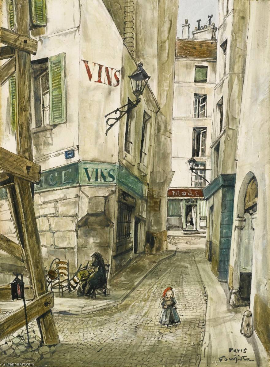 WikiOO.org - אנציקלופדיה לאמנויות יפות - ציור, יצירות אמנות Léonard Tsugouharu Foujita - Rue de Paris