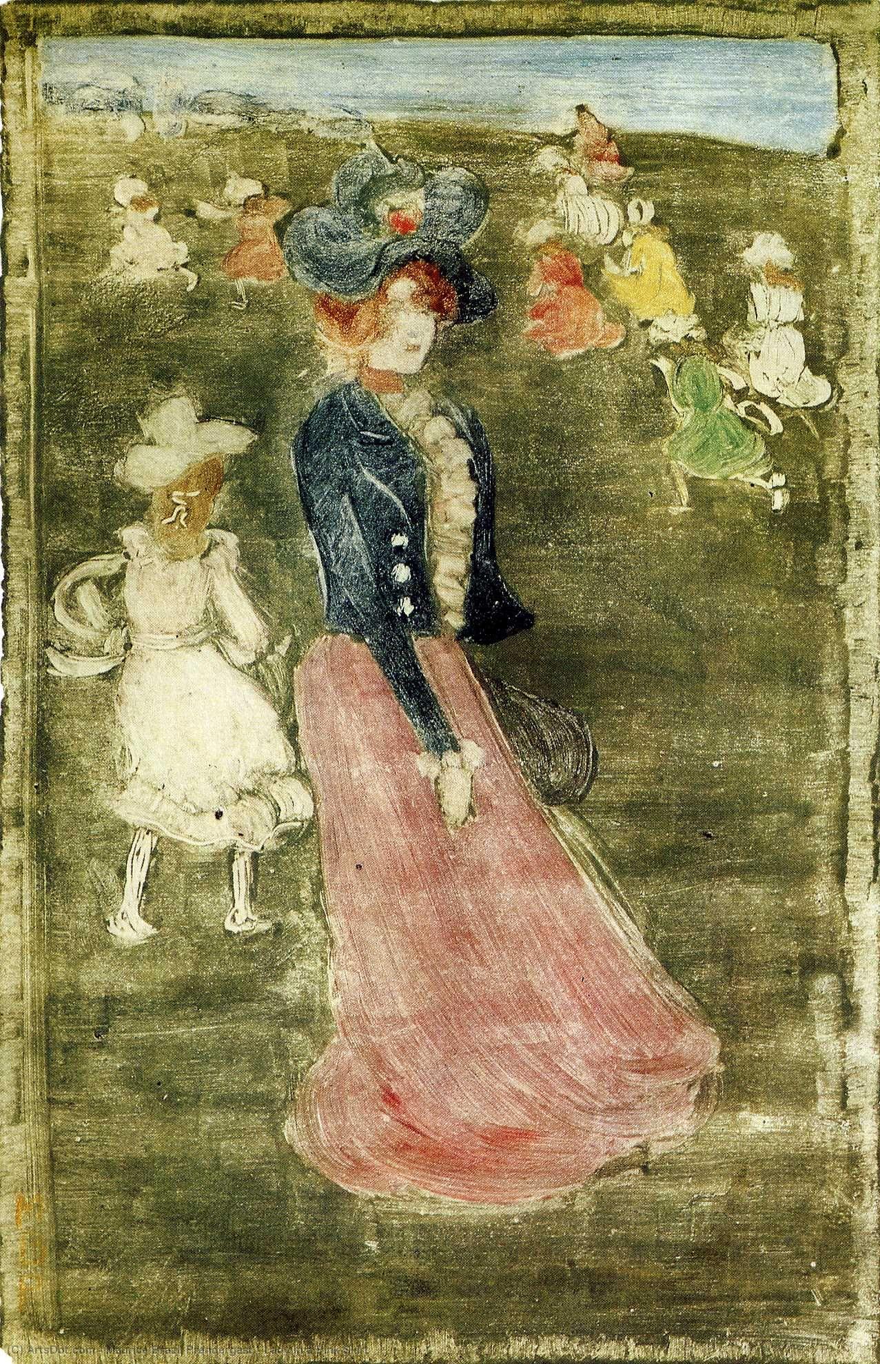 Wikioo.org - The Encyclopedia of Fine Arts - Painting, Artwork by Maurice Brazil Prendergast - Lady in a Pink Skirt