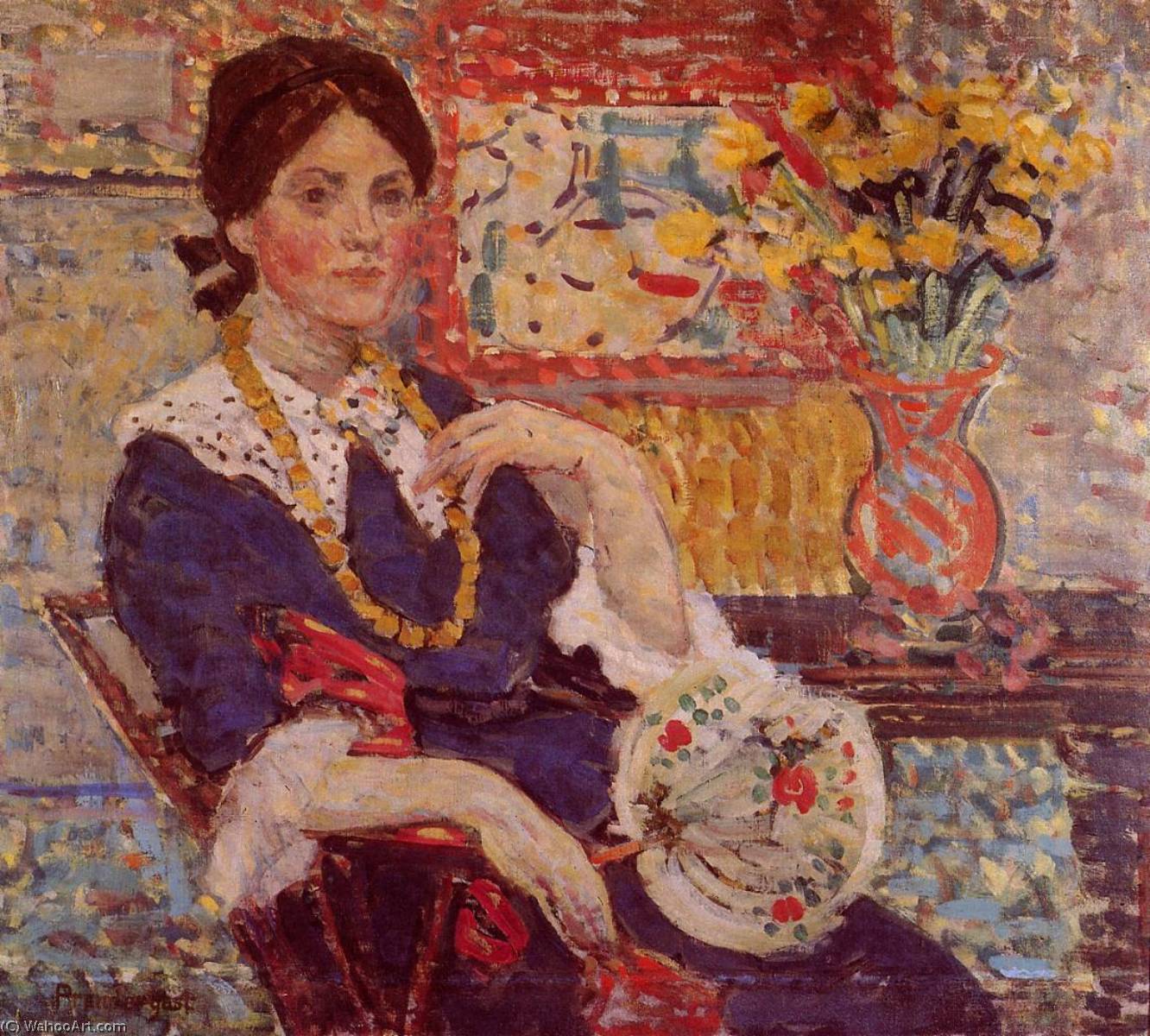 Wikioo.org - The Encyclopedia of Fine Arts - Painting, Artwork by Maurice Brazil Prendergast - Le Rouge Portrait of Miss Edith King