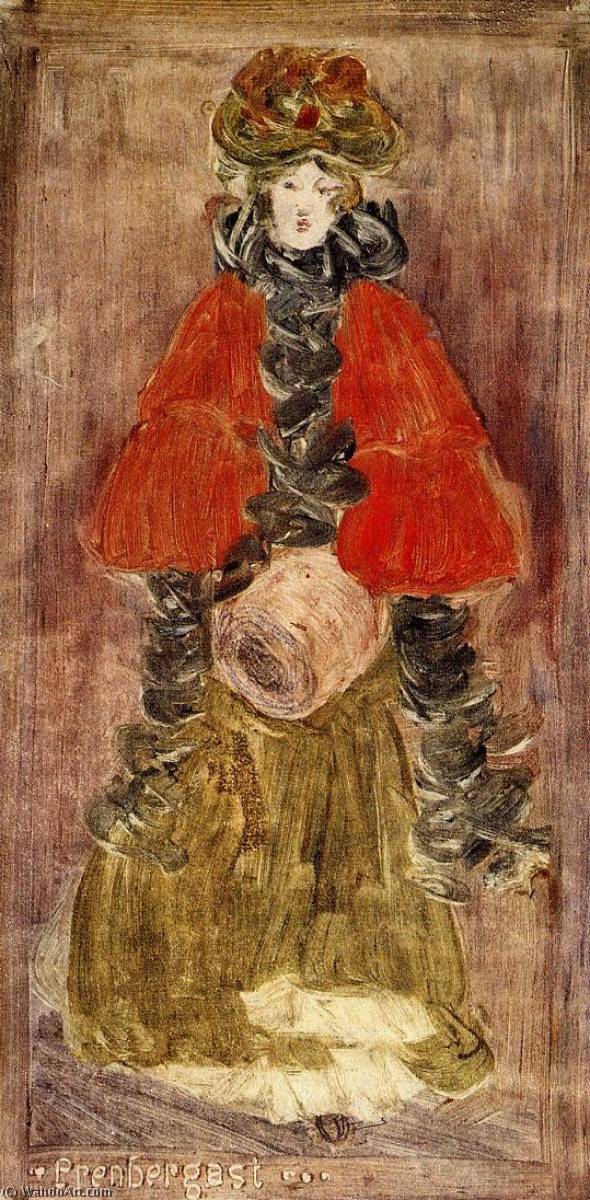 Wikioo.org - The Encyclopedia of Fine Arts - Painting, Artwork by Maurice Brazil Prendergast - Lady with Red Cape and Muff