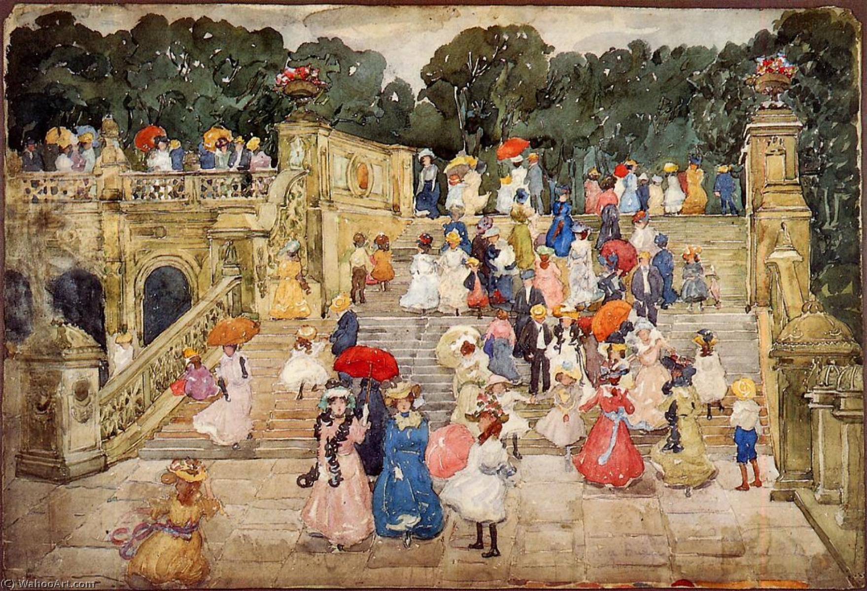 Wikioo.org - The Encyclopedia of Fine Arts - Painting, Artwork by Maurice Brazil Prendergast - The Mall, Central Park (also known as Steps, Central Park or The Terrace Bridge, Central Park)