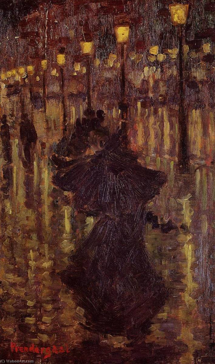 Wikioo.org - The Encyclopedia of Fine Arts - Painting, Artwork by Maurice Brazil Prendergast - Evening Shower, Paris