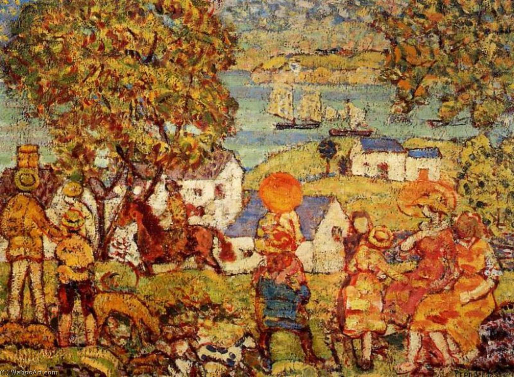 Wikioo.org - The Encyclopedia of Fine Arts - Painting, Artwork by Maurice Brazil Prendergast - Landscape Figures, Cottages and Boats