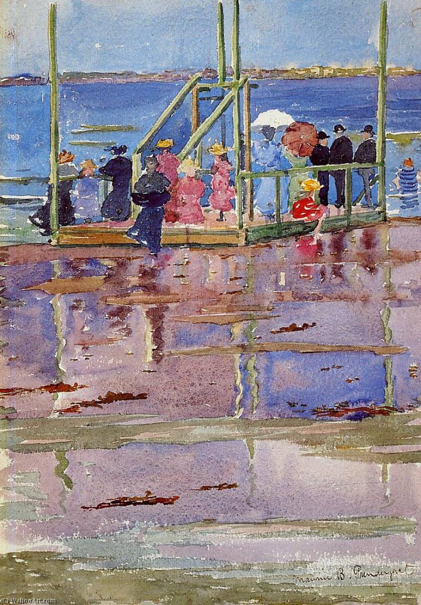 WikiOO.org - Encyclopedia of Fine Arts - Lukisan, Artwork Maurice Brazil Prendergast - Float at Low Tide, Revere Beach (also known as People at the Beach)