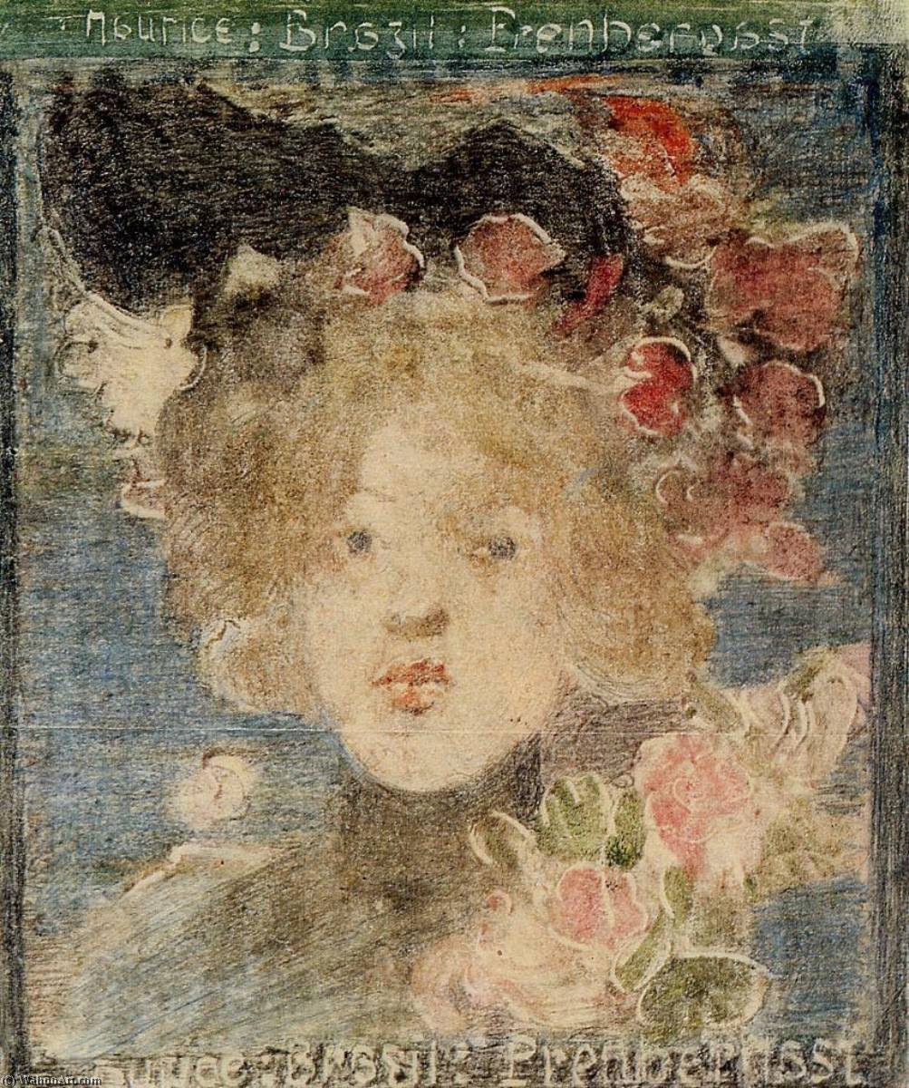 WikiOO.org - Encyclopedia of Fine Arts - Målning, konstverk Maurice Brazil Prendergast - Head of a Girl (with Roses)