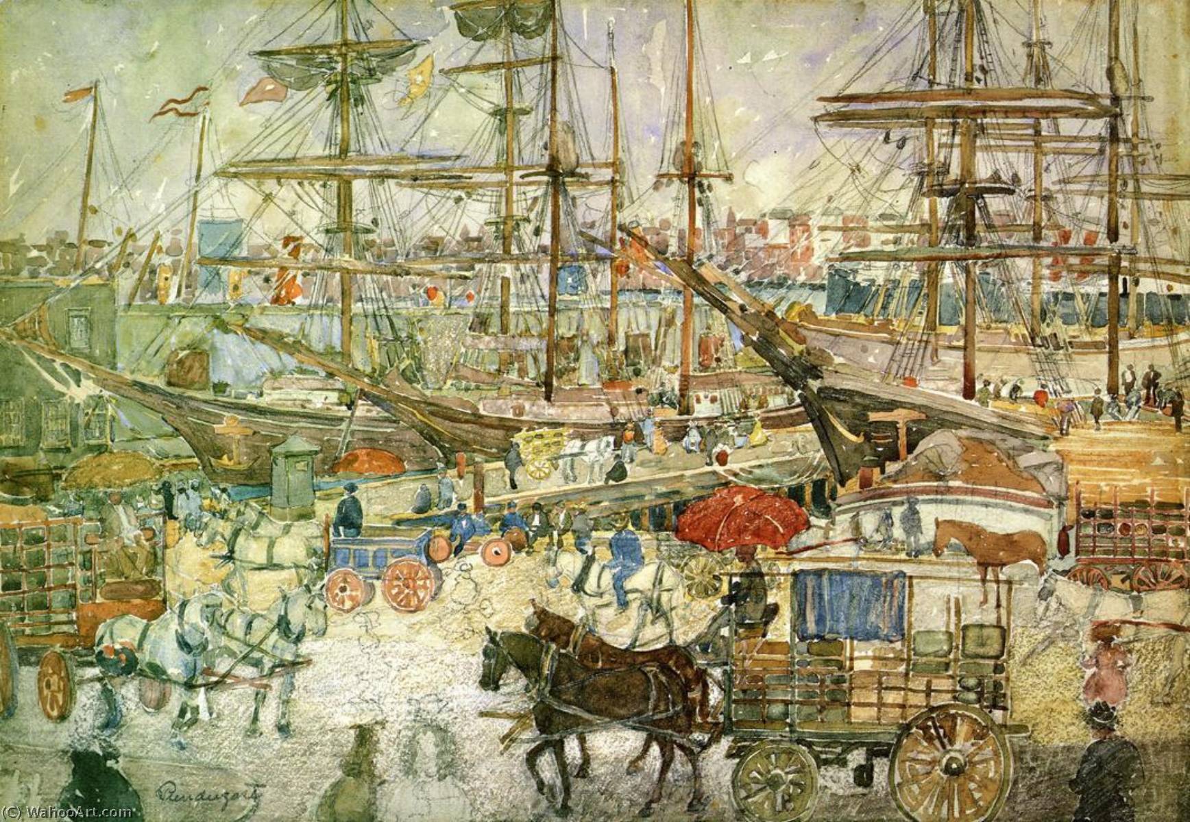 Wikioo.org - The Encyclopedia of Fine Arts - Painting, Artwork by Maurice Brazil Prendergast - Docks, East Boston