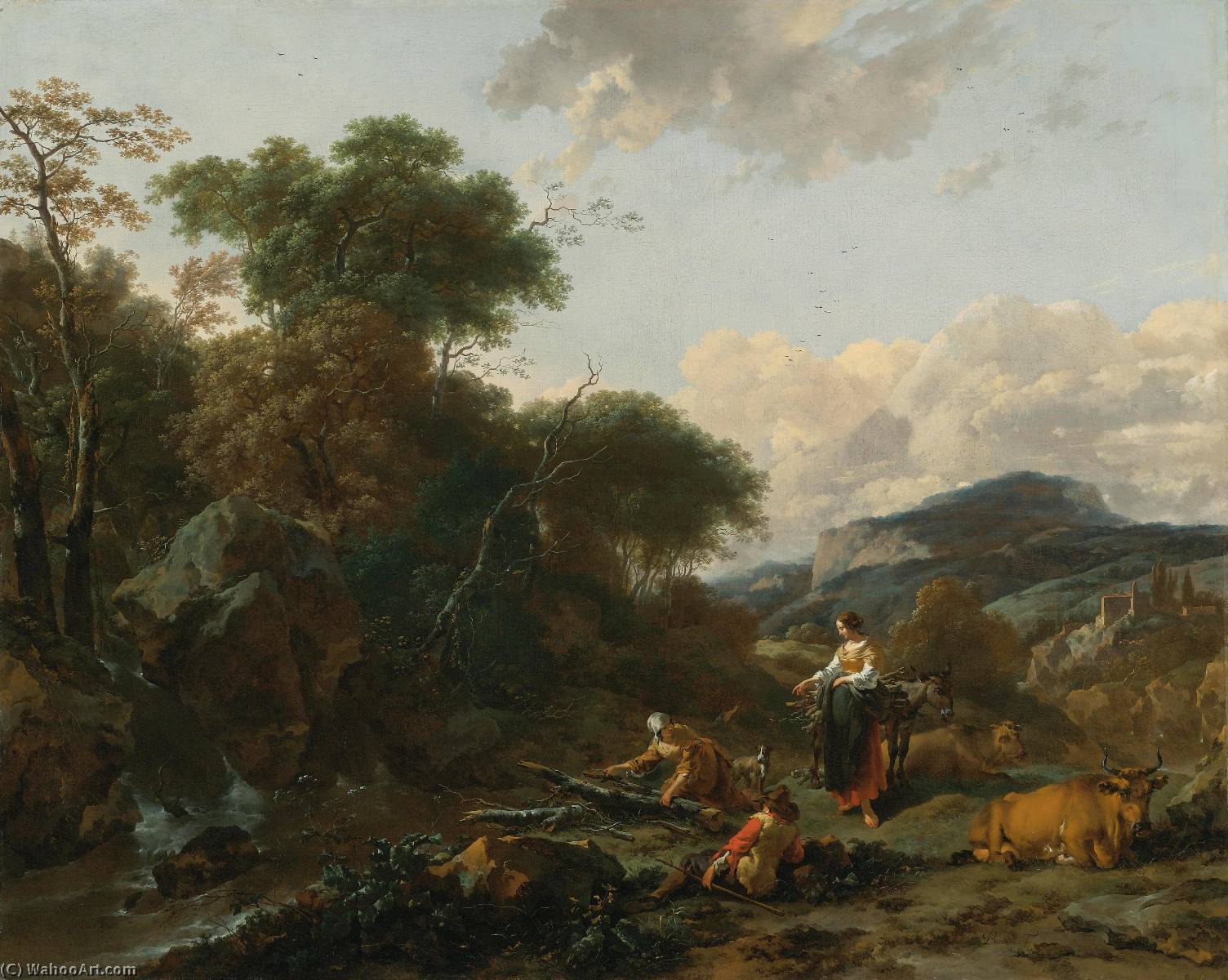 Wikioo.org - The Encyclopedia of Fine Arts - Painting, Artwork by Nicolaes Berchem - A Landscape with Figures