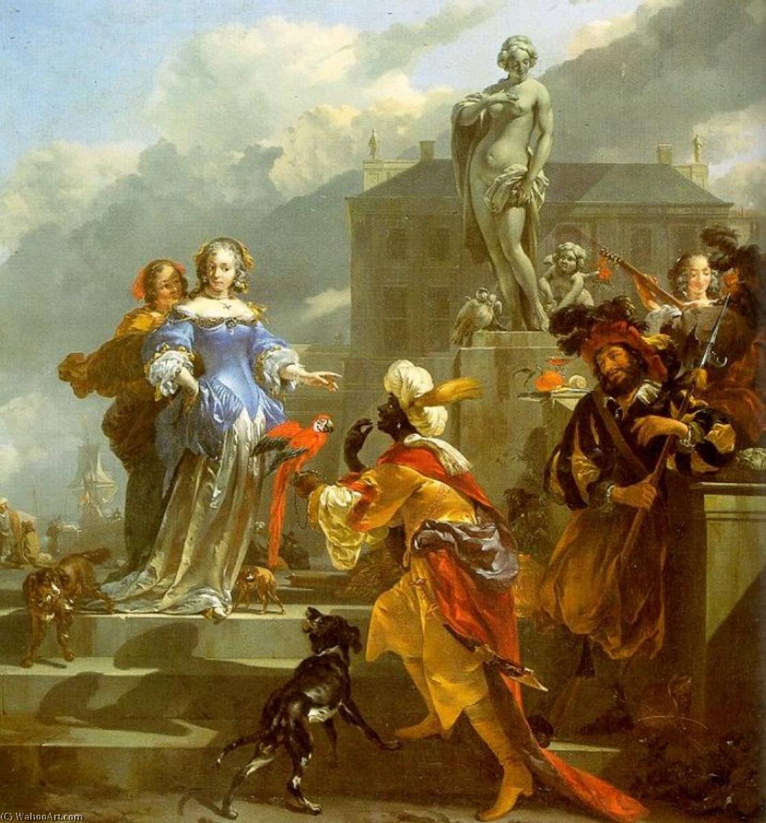WikiOO.org - אנציקלופדיה לאמנויות יפות - ציור, יצירות אמנות Nicolaes Berchem - A Gallant Company on a Quayside (also known as Othello and Desdemona)