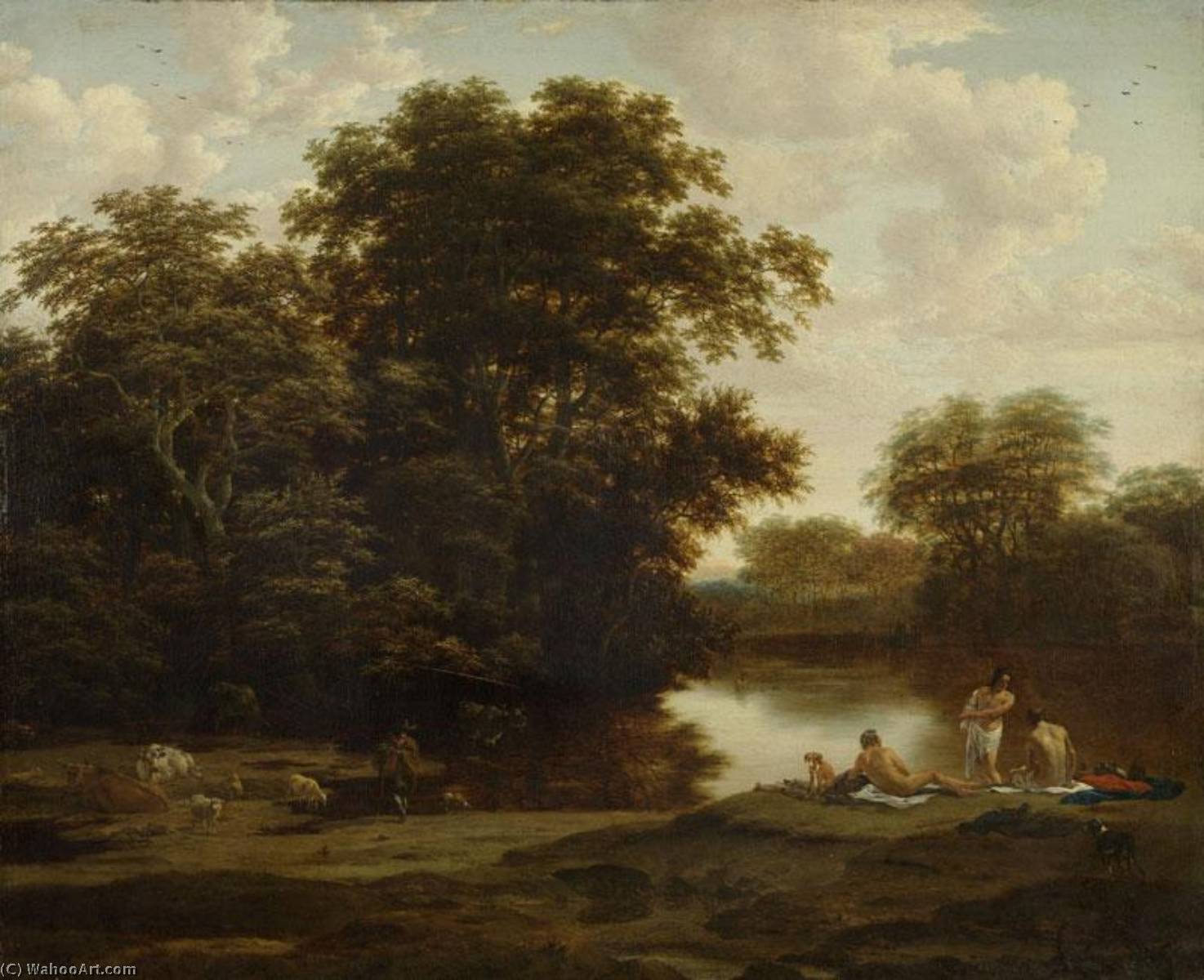 Wikioo.org - The Encyclopedia of Fine Arts - Painting, Artwork by Nicolaes Berchem - Landscape with Bathers