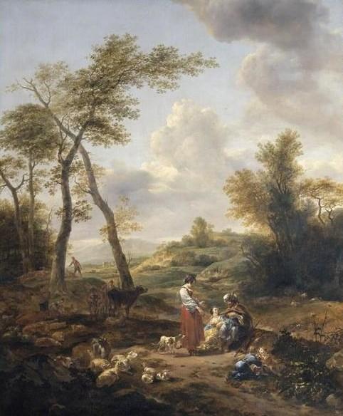Wikioo.org - สารานุกรมวิจิตรศิลป์ - จิตรกรรม Nicolaes Berchem - Landscape with Jacob, Rachel and Leah