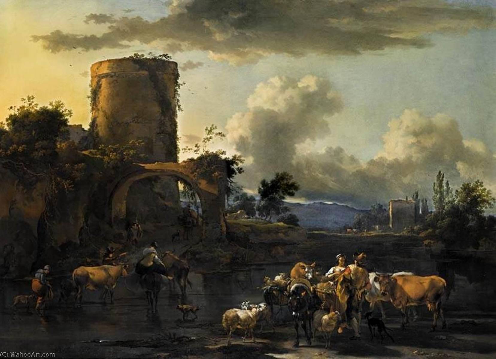 Wikioo.org - The Encyclopedia of Fine Arts - Painting, Artwork by Nicolaes Berchem - Evening Landscape
