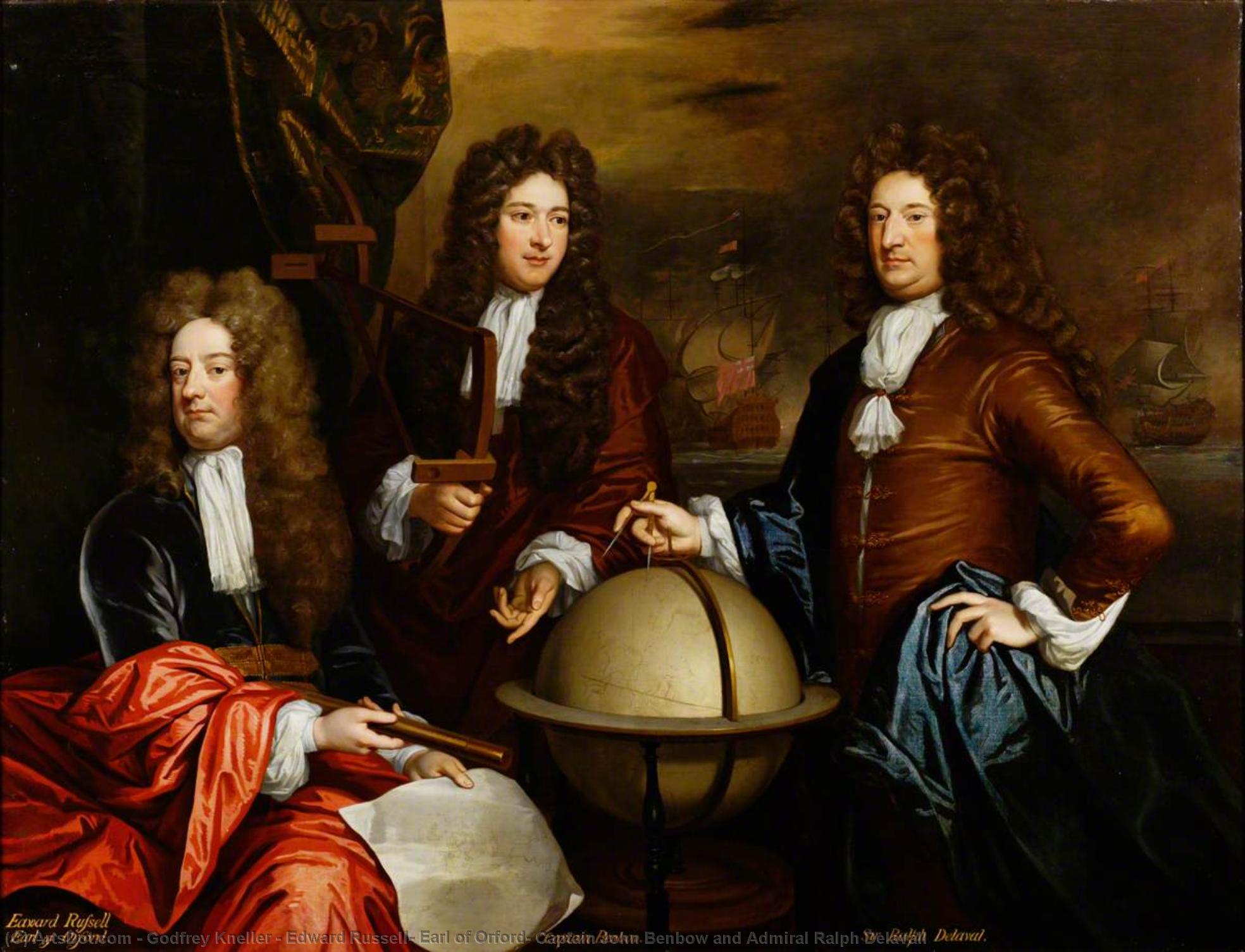 Wikioo.org - The Encyclopedia of Fine Arts - Painting, Artwork by Godfrey Kneller - Edward Russell, Earl of Orford, Captain John Benbow and Admiral Ralph Delavall