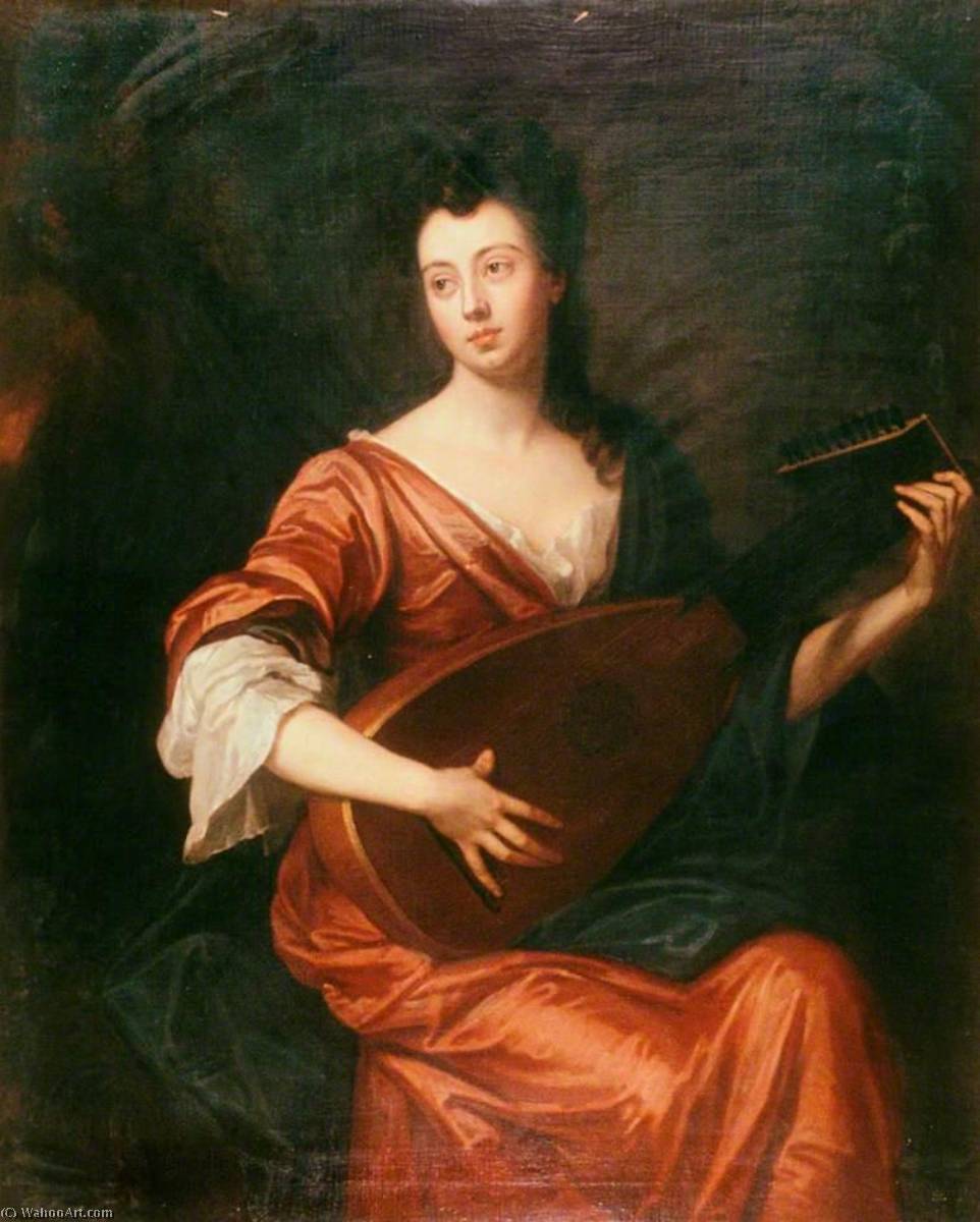 Wikioo.org - The Encyclopedia of Fine Arts - Painting, Artwork by Godfrey Kneller - Mrs Arabella Hunt, Playing a Lute