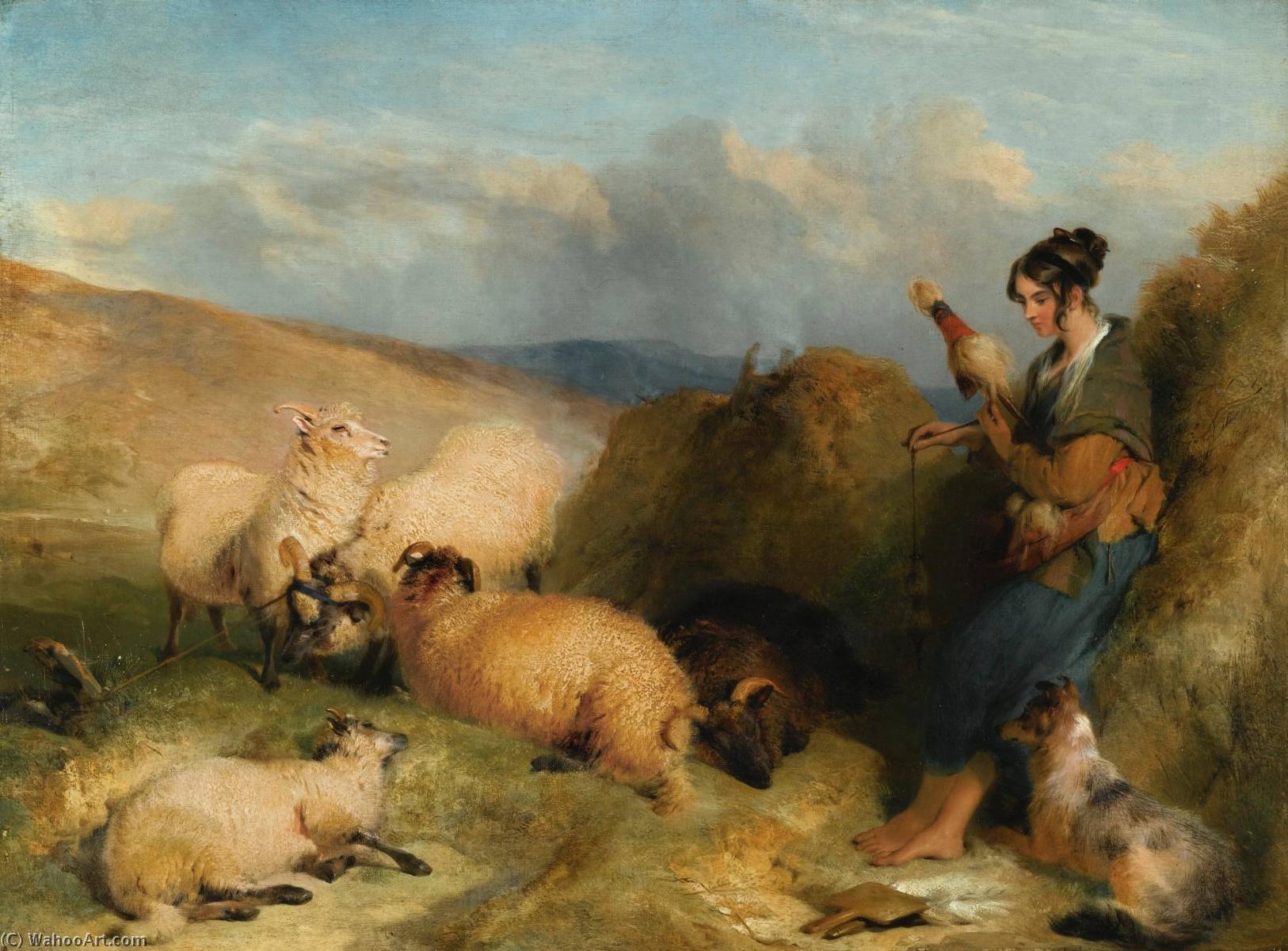 Wikoo.org - موسوعة الفنون الجميلة - اللوحة، العمل الفني Edwin Henry Landseer - Lassie Herding Sheep
