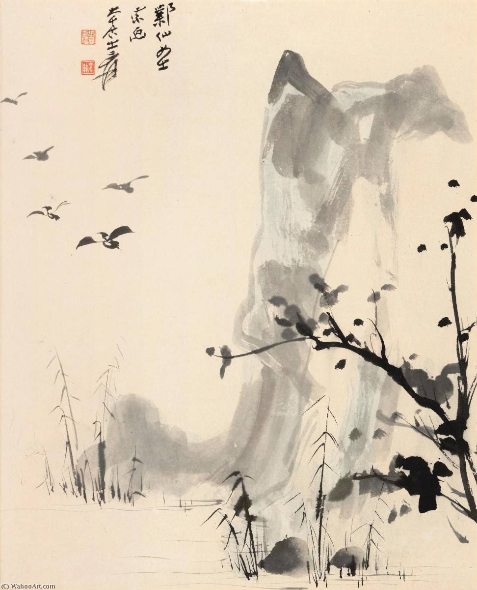 WikiOO.org - Encyclopedia of Fine Arts - Lukisan, Artwork Zhang Daqian - FLYING GEESE
