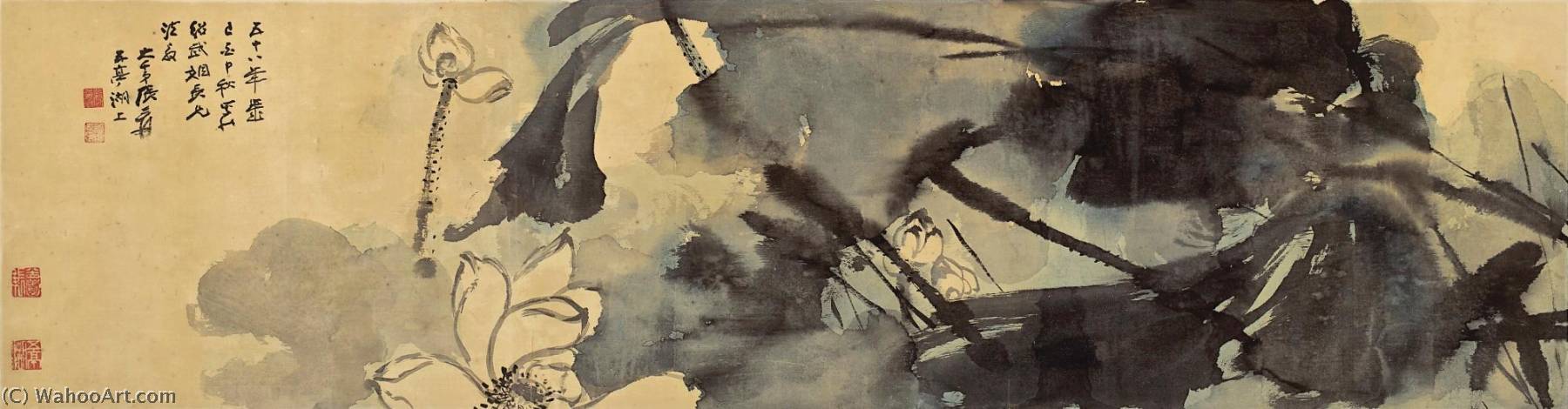 WikiOO.org - Encyclopedia of Fine Arts - Lukisan, Artwork Zhang Daqian - Lotus Pond in the Rain