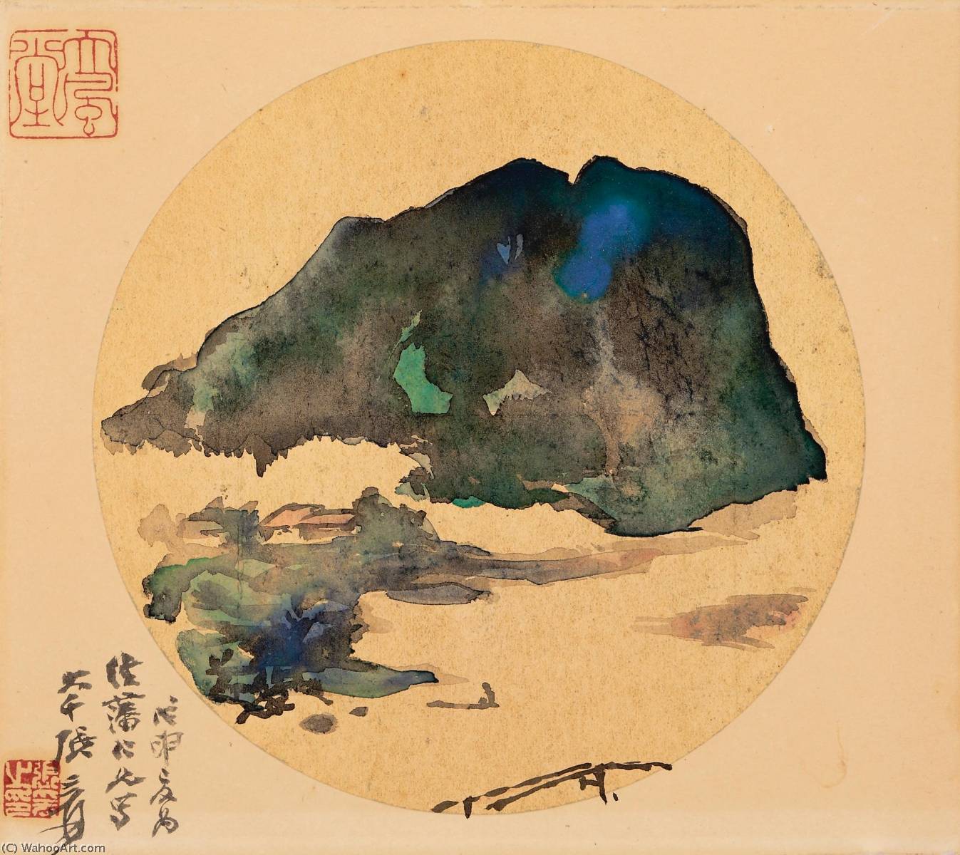Wikioo.org - The Encyclopedia of Fine Arts - Painting, Artwork by Zhang Daqian - LUSH MOUNTAINS BY THE LAKE