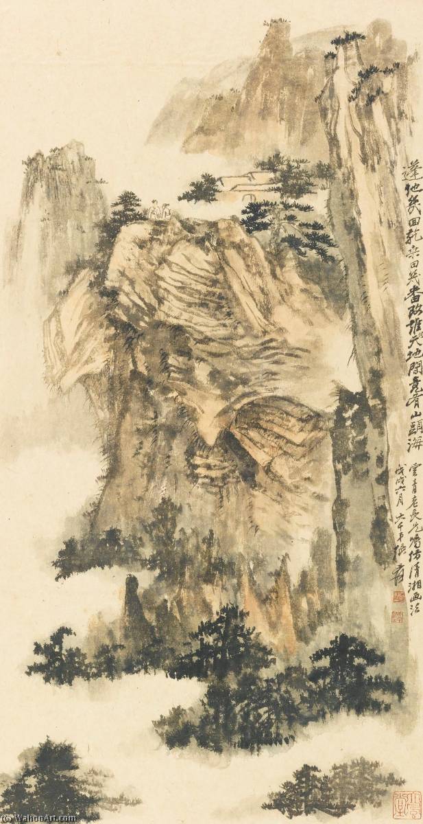 Wikoo.org - موسوعة الفنون الجميلة - اللوحة، العمل الفني Zhang Daqian - CONVERSATION AT THE MOUNTAIN SUMMIT
