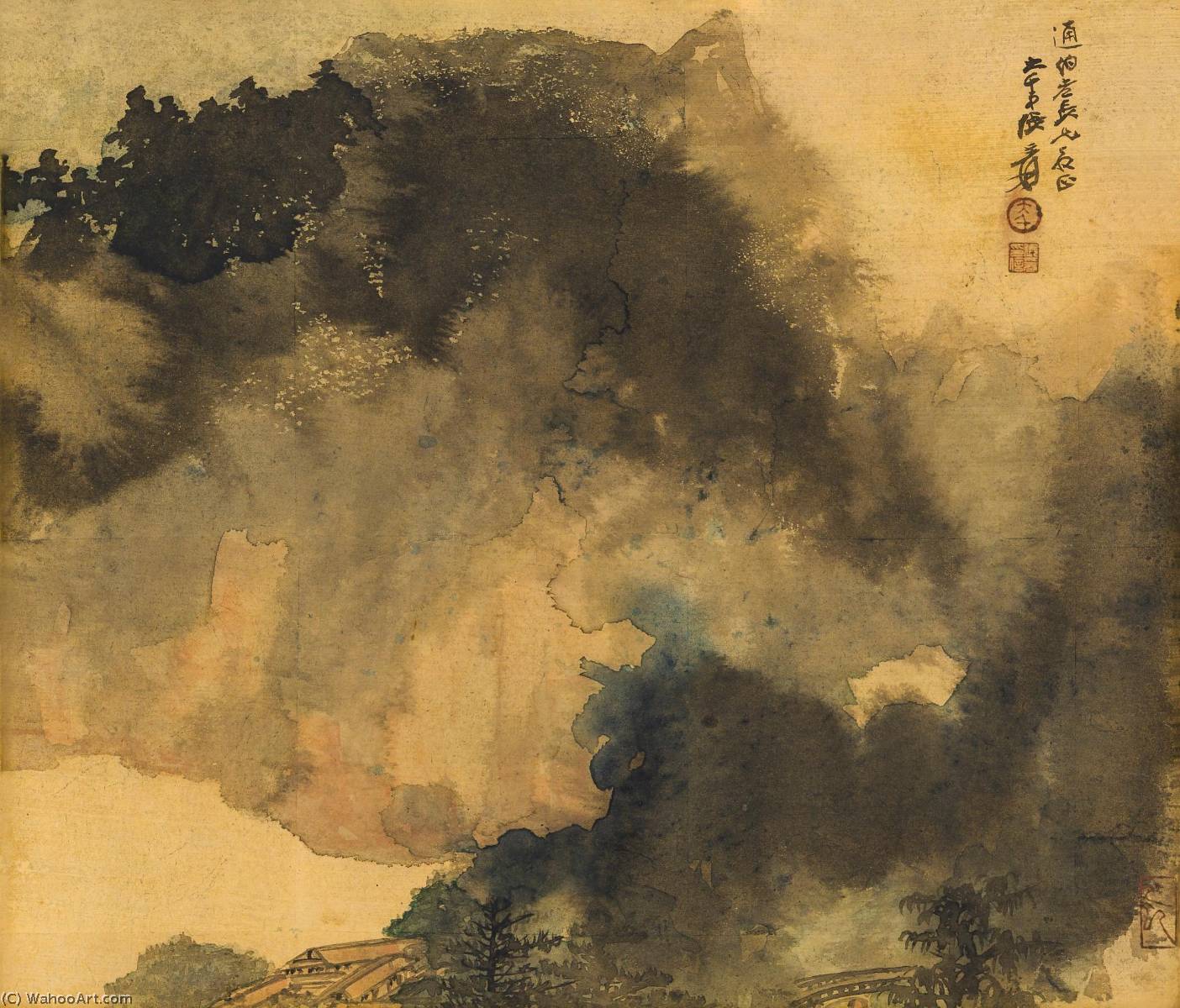 WikiOO.org - Encyclopedia of Fine Arts - Lukisan, Artwork Zhang Daqian - Mountain Retreat in Solitude