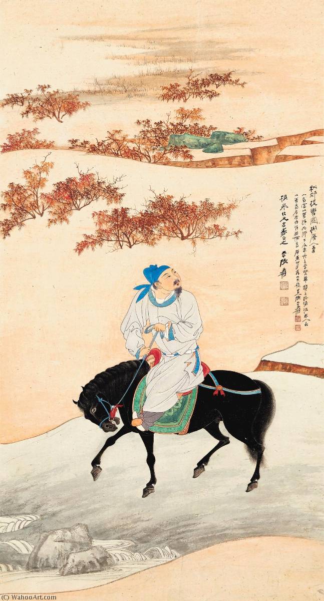 Wikioo.org - The Encyclopedia of Fine Arts - Painting, Artwork by Zhang Daqian - Riding in the Autumn Countryside