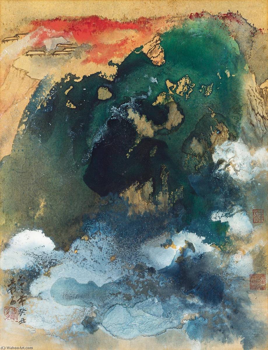 WikiOO.org - Encyclopedia of Fine Arts - Lukisan, Artwork Zhang Daqian - Autumn Mountains at Dawn
