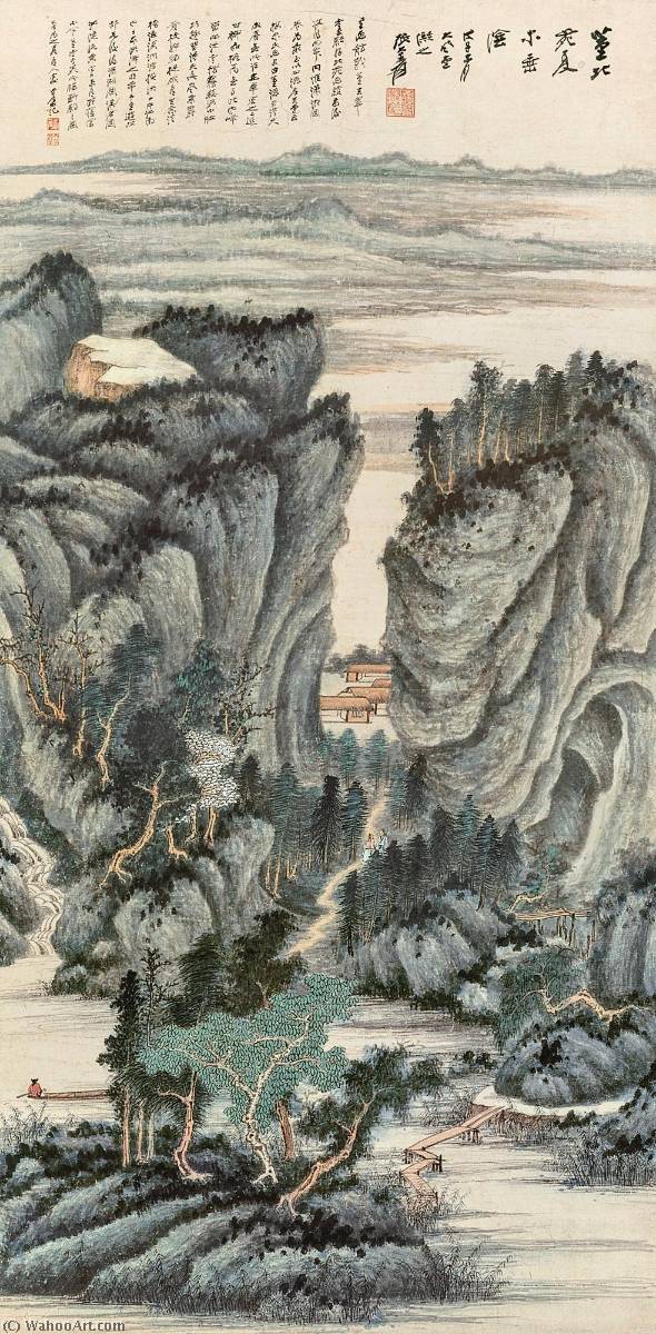 WikiOO.org - Encyclopedia of Fine Arts - Lukisan, Artwork Zhang Daqian - Solitary Retreat in Summer Woods