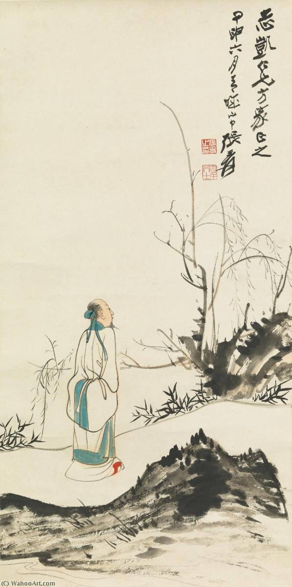 WikiOO.org - Güzel Sanatlar Ansiklopedisi - Resim, Resimler Zhang Daqian - RECLUSE UNDER A WILLOW TREE