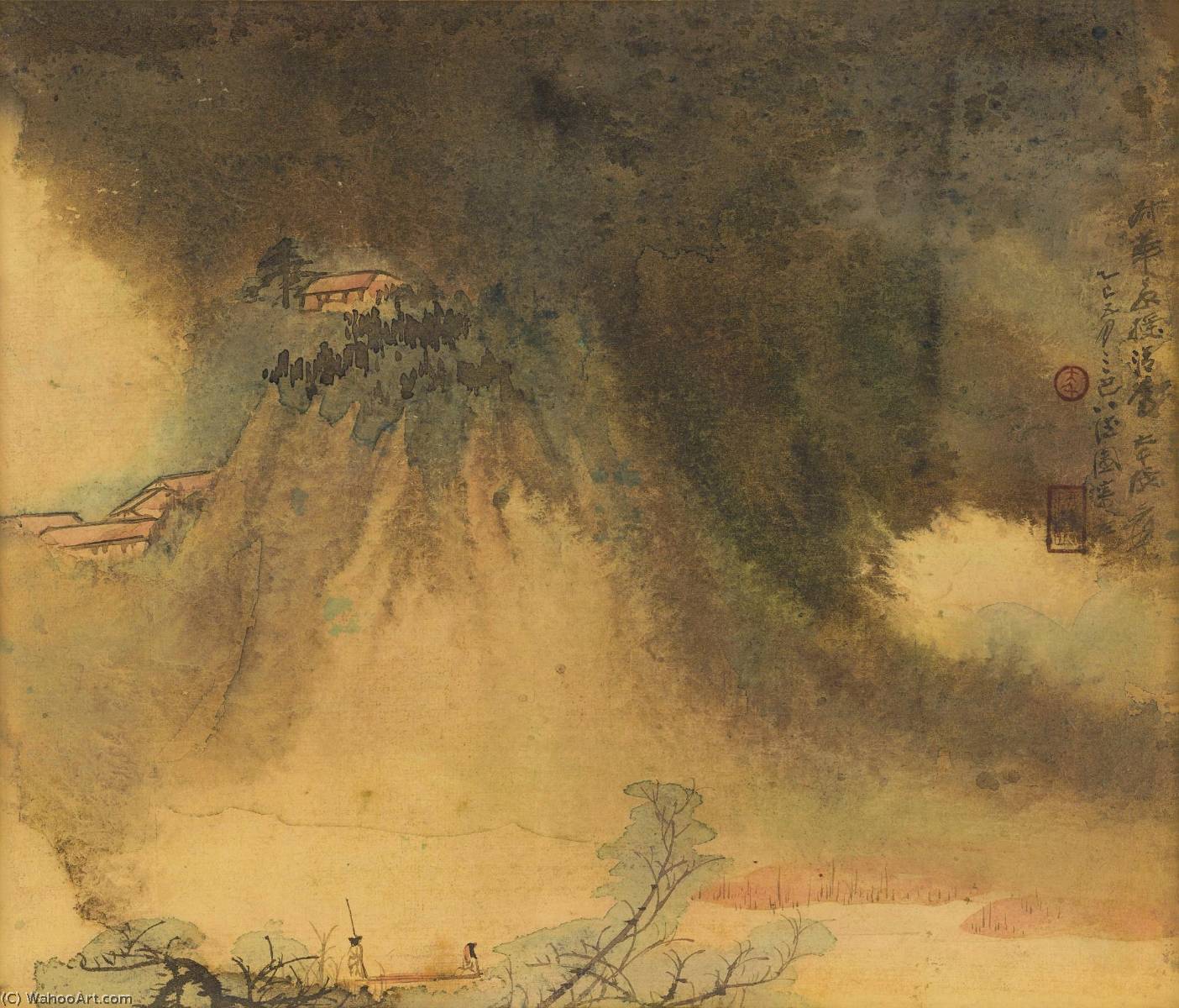 WikiOO.org - Encyclopedia of Fine Arts - Lukisan, Artwork Zhang Daqian - Sailing by Misty Mountains
