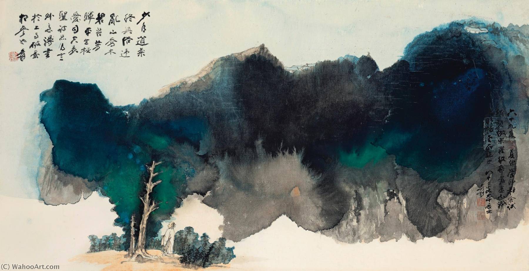 WikiOO.org - Encyclopedia of Fine Arts - Lukisan, Artwork Zhang Daqian - SCHOLAR BENEATH MIGHTY TREE
