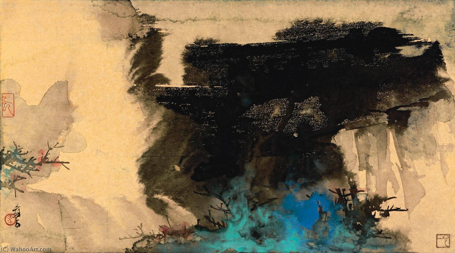 WikiOO.org - Encyclopedia of Fine Arts - Maľba, Artwork Zhang Daqian - WATERFALL IN THE MIST