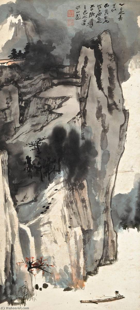Wikioo.org - The Encyclopedia of Fine Arts - Painting, Artwork by Zhang Daqian - Drifting by the Cloudy Mountains