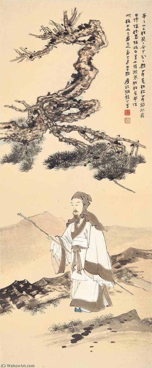 WikiOO.org - Encyclopedia of Fine Arts - Lukisan, Artwork Zhang Daqian - Strolling under the Pines