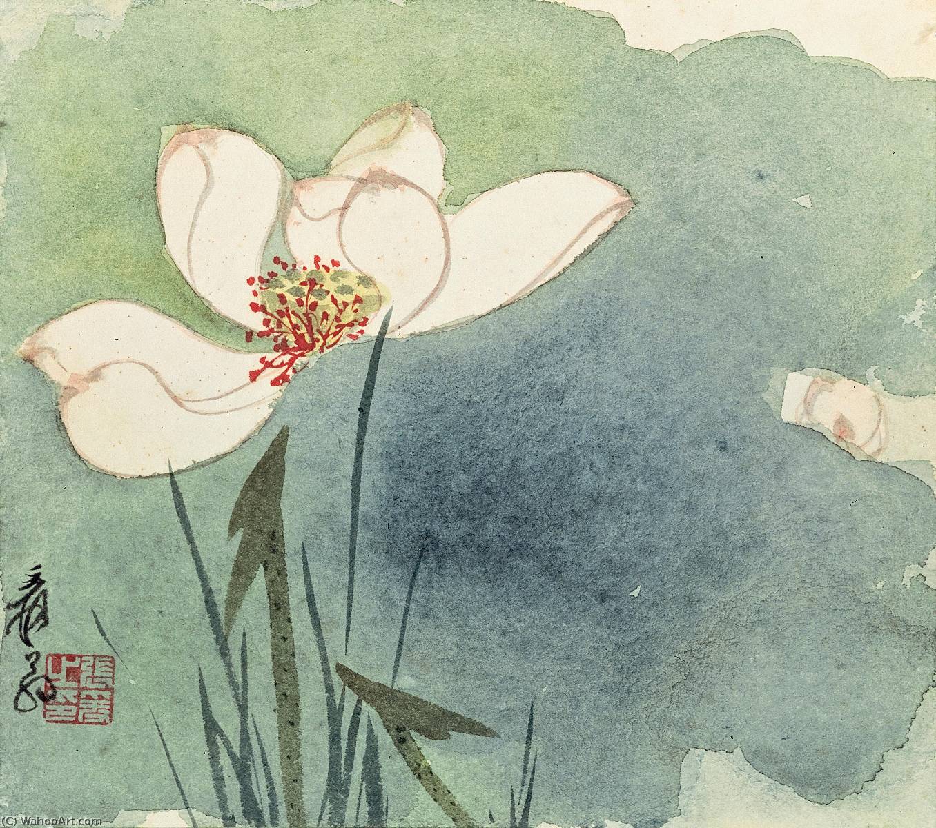 Wikioo.org - The Encyclopedia of Fine Arts - Painting, Artwork by Zhang Daqian - LOTUS WITH DEW