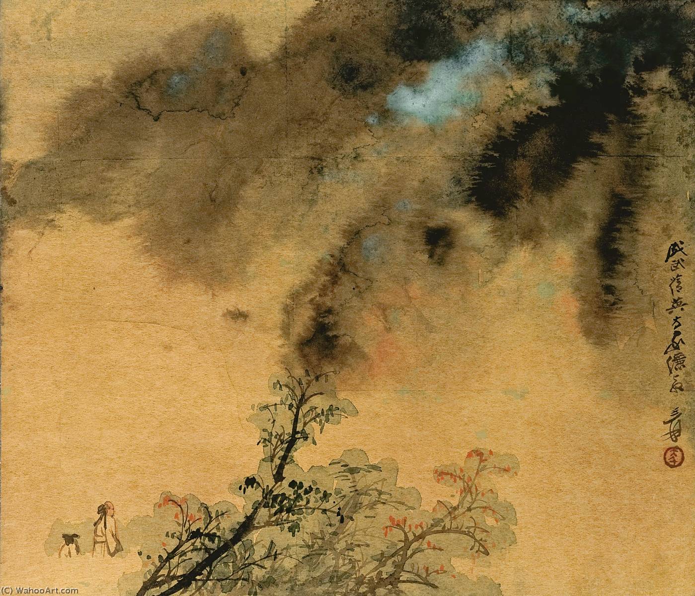 WikiOO.org - Encyclopedia of Fine Arts - Lukisan, Artwork Zhang Daqian - STROLLING TO THE AUTUMN MOUNTAIN