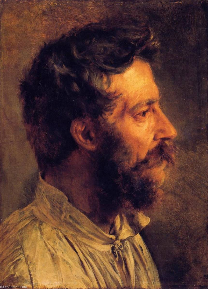 Wikioo.org - The Encyclopedia of Fine Arts - Painting, Artwork by Adolph Menzel - Head of a Bearded Workman in Profile