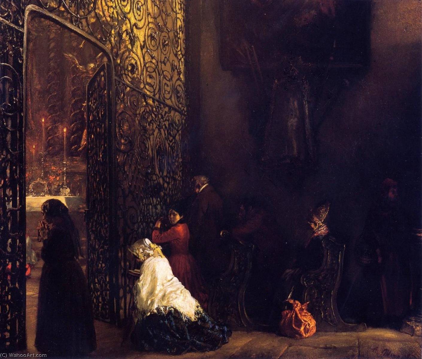 Wikioo.org - The Encyclopedia of Fine Arts - Painting, Artwork by Adolph Menzel - Early Mass in a Salzburg Church