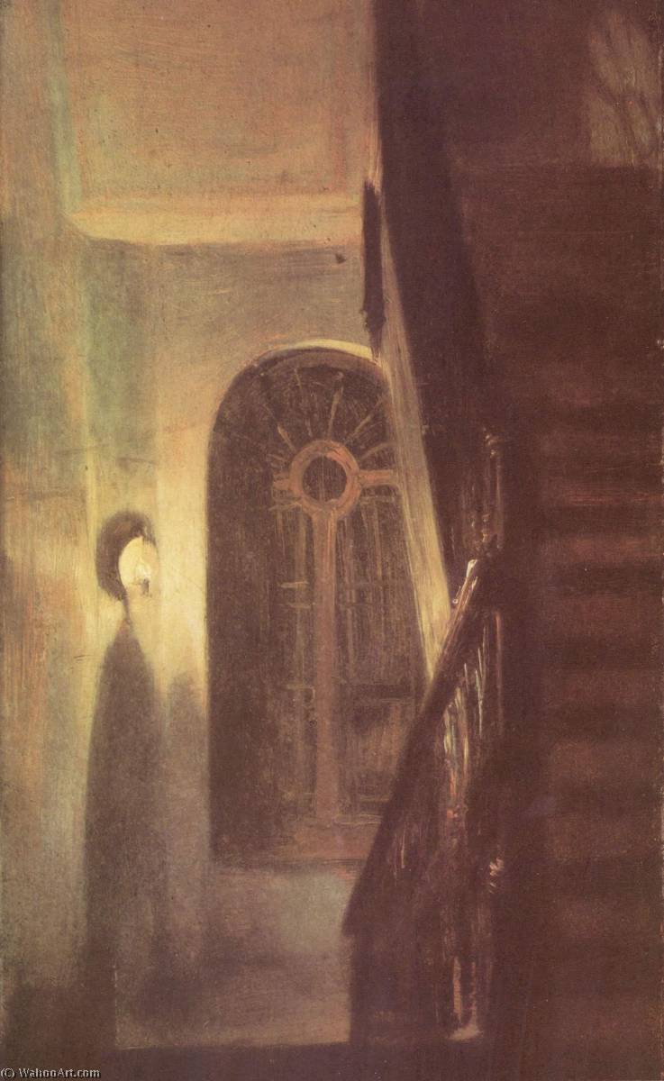 Wikioo.org – L'Encyclopédie des Beaux Arts - Peinture, Oeuvre de Adolph Menzel - Allemand treppenflur bei nachtbeleuchtung