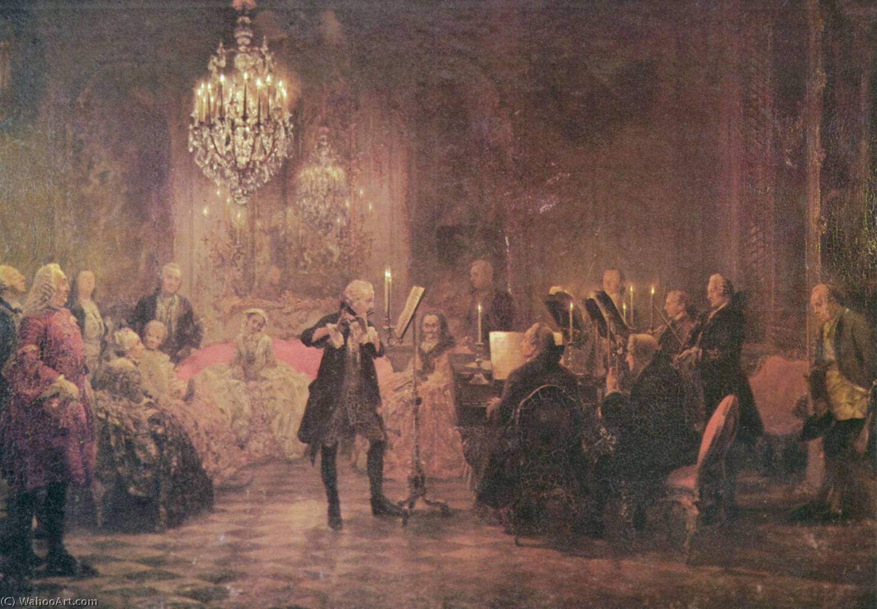 WikiOO.org - Encyclopedia of Fine Arts - Maľba, Artwork Adolph Menzel - German Flötenkonzert Friedrichs des Großen in Sanssouci