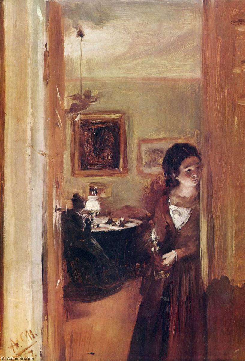 WikiOO.org - Encyclopedia of Fine Arts - Lukisan, Artwork Adolph Menzel - Living room with the artist's sister
